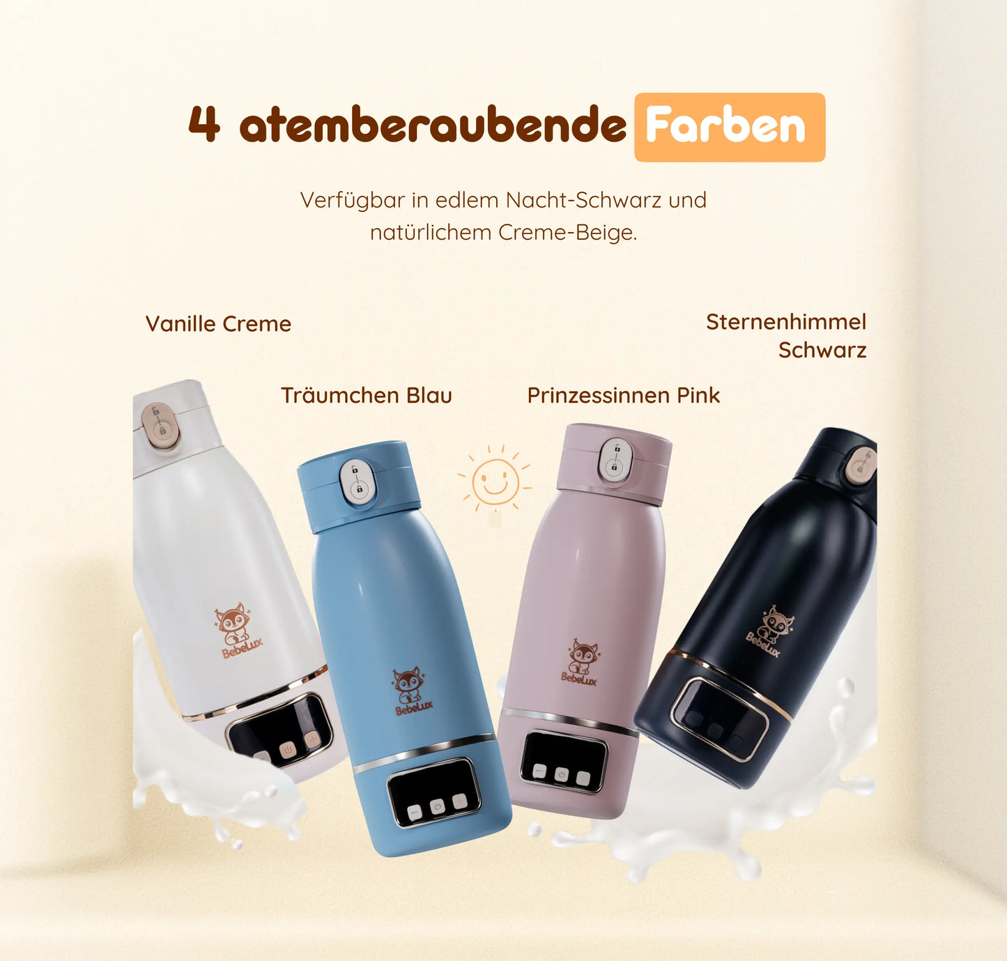 BebeWarm V2 – Kabelloser Babyflaschenwärmer mit Sterilisationsfunktion (37 °C in 2 Min)