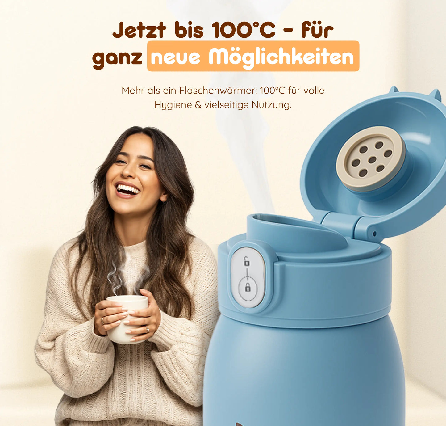 BebeWarm V2 – Kabelloser Babyflaschenwärmer mit Sterilisationsfunktion (37 °C in 2 Min)