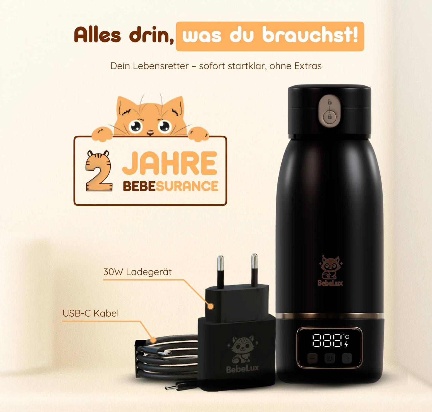 BebeWarm V2 – Kabelloser Babyflaschenwärmer mit Sterilisationsfunktion (37 °C in 2 Min)