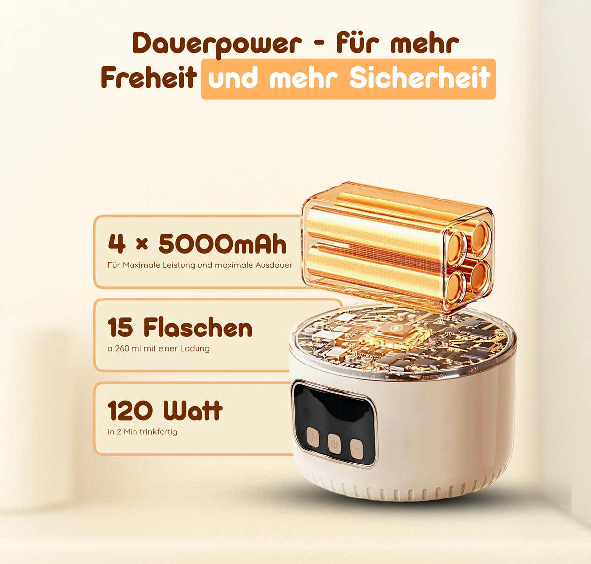 BebeWarm V2 – Kabelloser Babyflaschenwärmer mit Sterilisationsfunktion (37 °C in 2 Min)