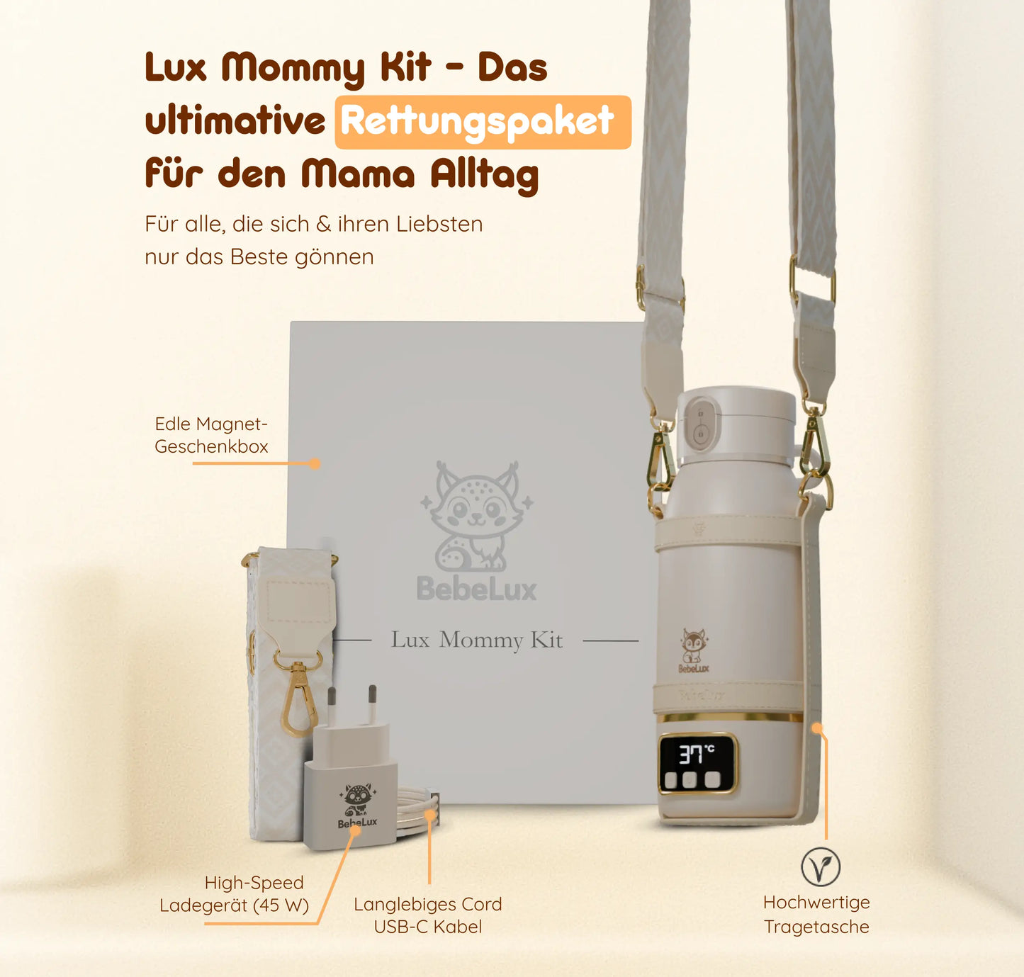 BebeWarm V2 – Kabelloser Babyflaschenwärmer mit Sterilisationsfunktion (37 °C in 2 Min)