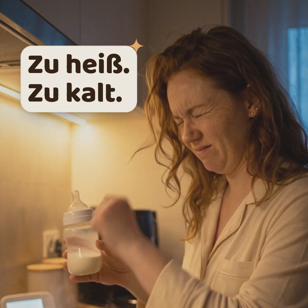 BebeWarm V2: Mama zeigt, wie sie nachts Milch direkt am Bett auf 37 °C erwärmt
